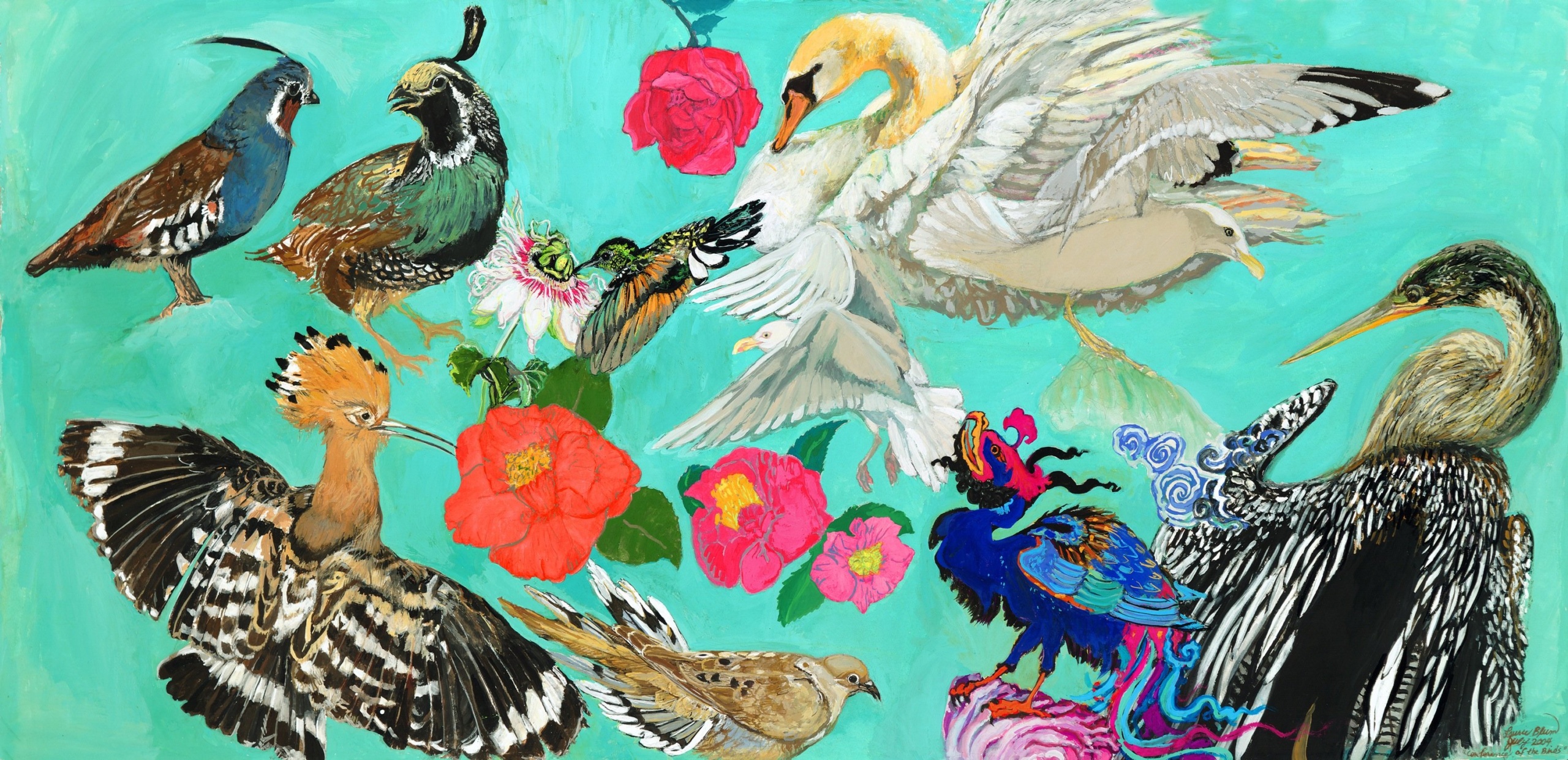 Alt="an image with various types of birds found in the poem 'the conference of the birds' the birds listed include, Simorgh and the hoopoe among others"